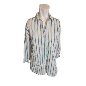 Diane von Furstenberg Vintage 90s Womens Button Down Shirt Green Stripe Sz M